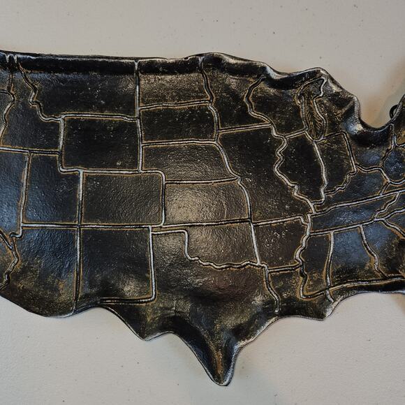 VTG Cast Iron USA Map Tray Rustic 50 States Wall Art Platter Cabincore Americana - Picture 4 of 8